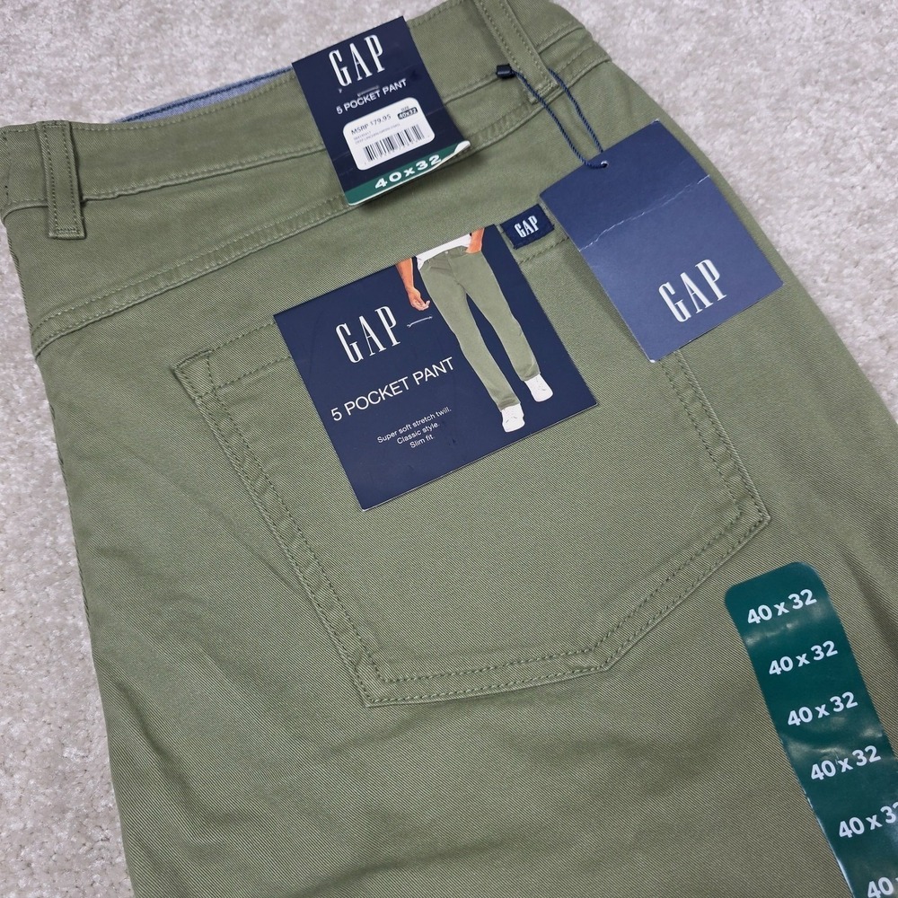 Gap 5 Pocket Pant Men 40x32 Olive Green Slim Fit Super Soft Stretch Twill NWT - Picture 2 of 5